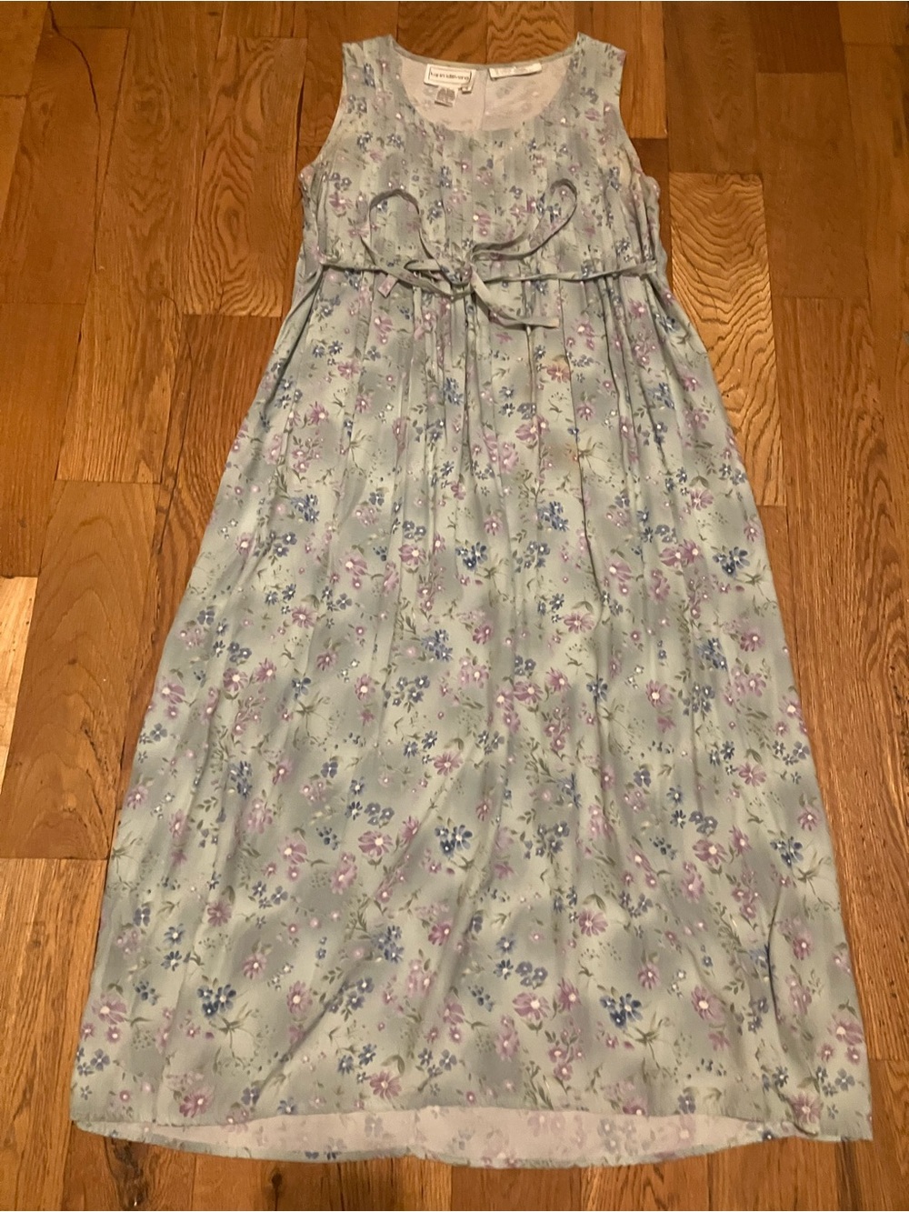 Vintage 90s Karin Stevens Green Pleated Floral Sundress 100% Rayon Size 8 Women